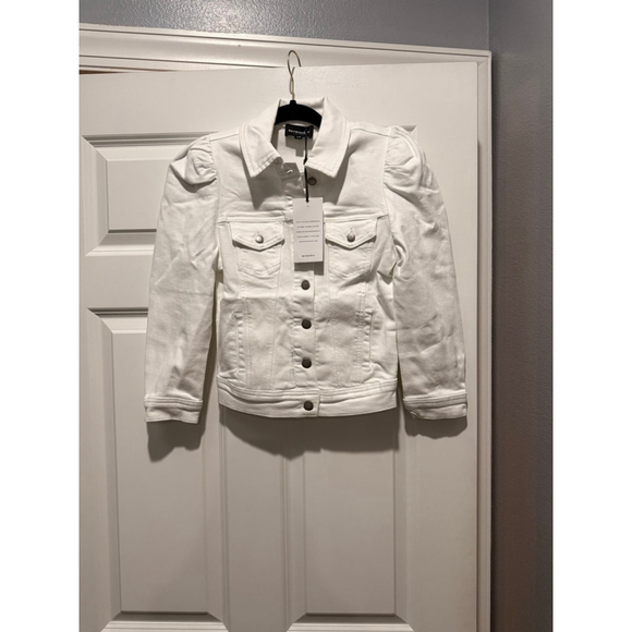 Women's RETROFÊTE $320 MSRP White Ada Puff Sleeve Jean Jacket XS - Picture 7 of 10